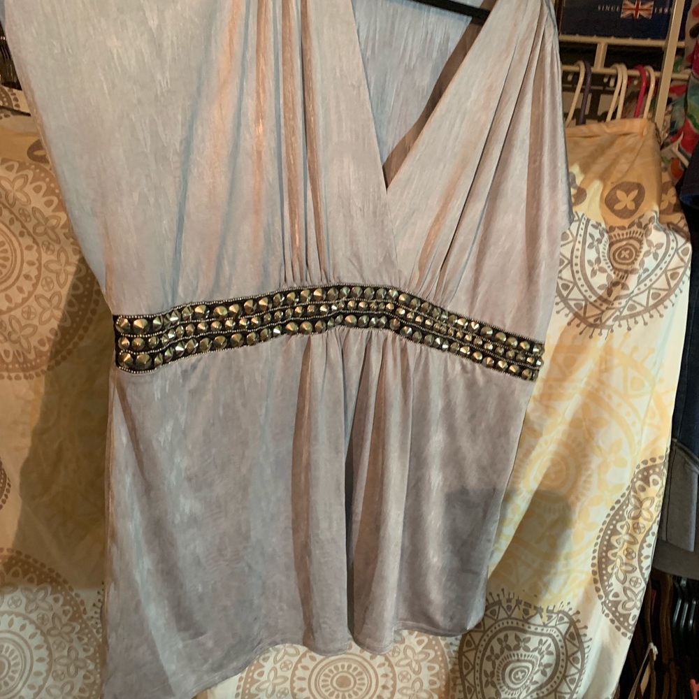 Silver Top with Attached Black Studded Belt